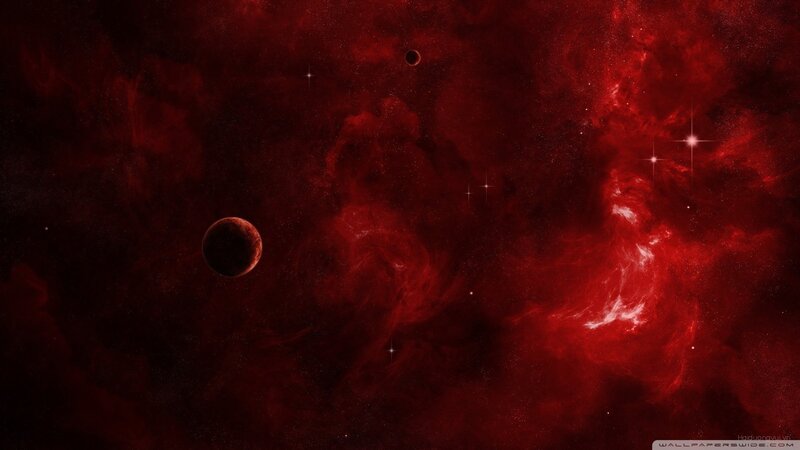 Planets in Red Nebula — Dramatic