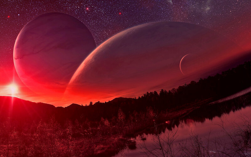 Planets in Red Sky