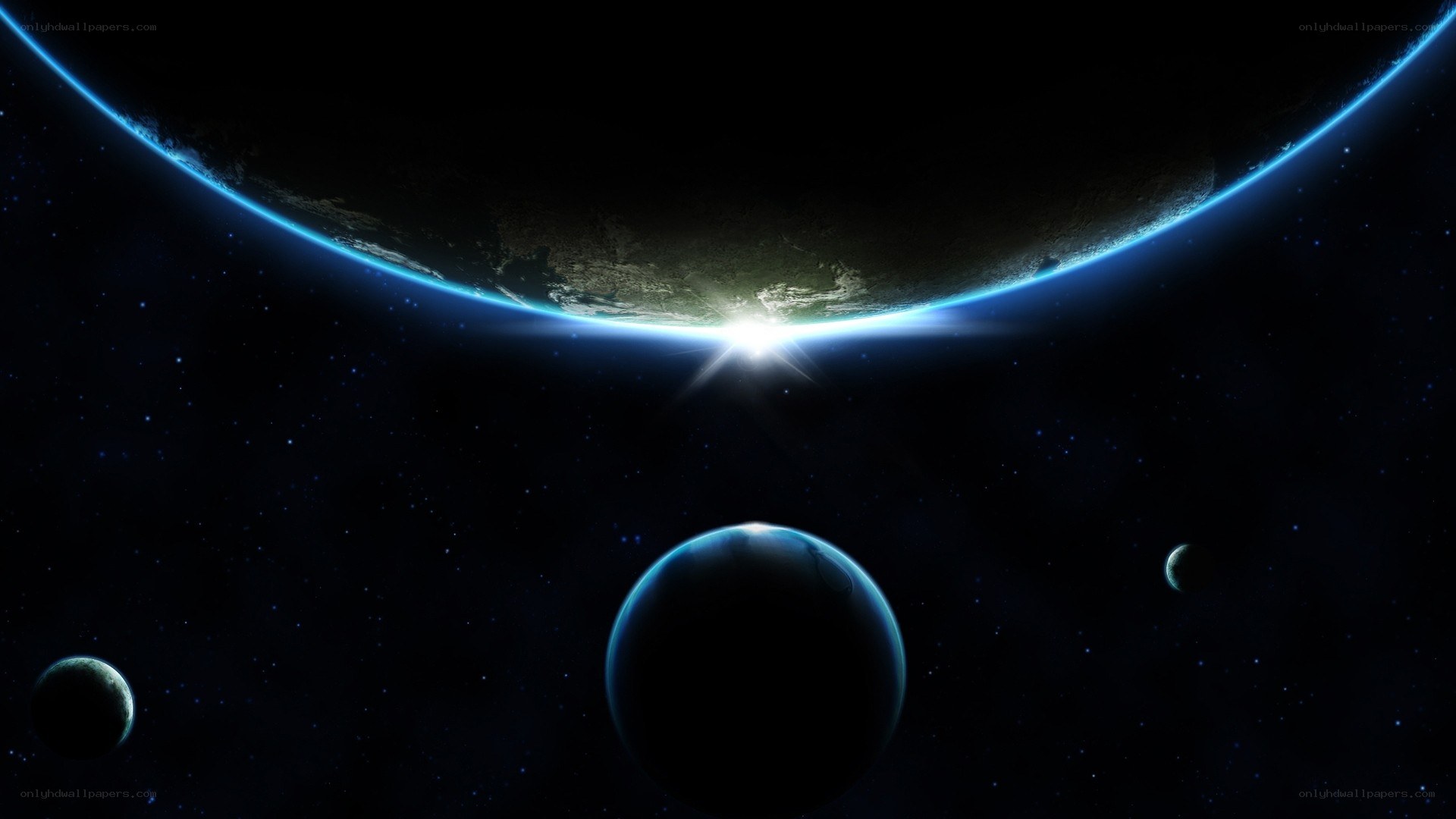 planets in space at sunrise
