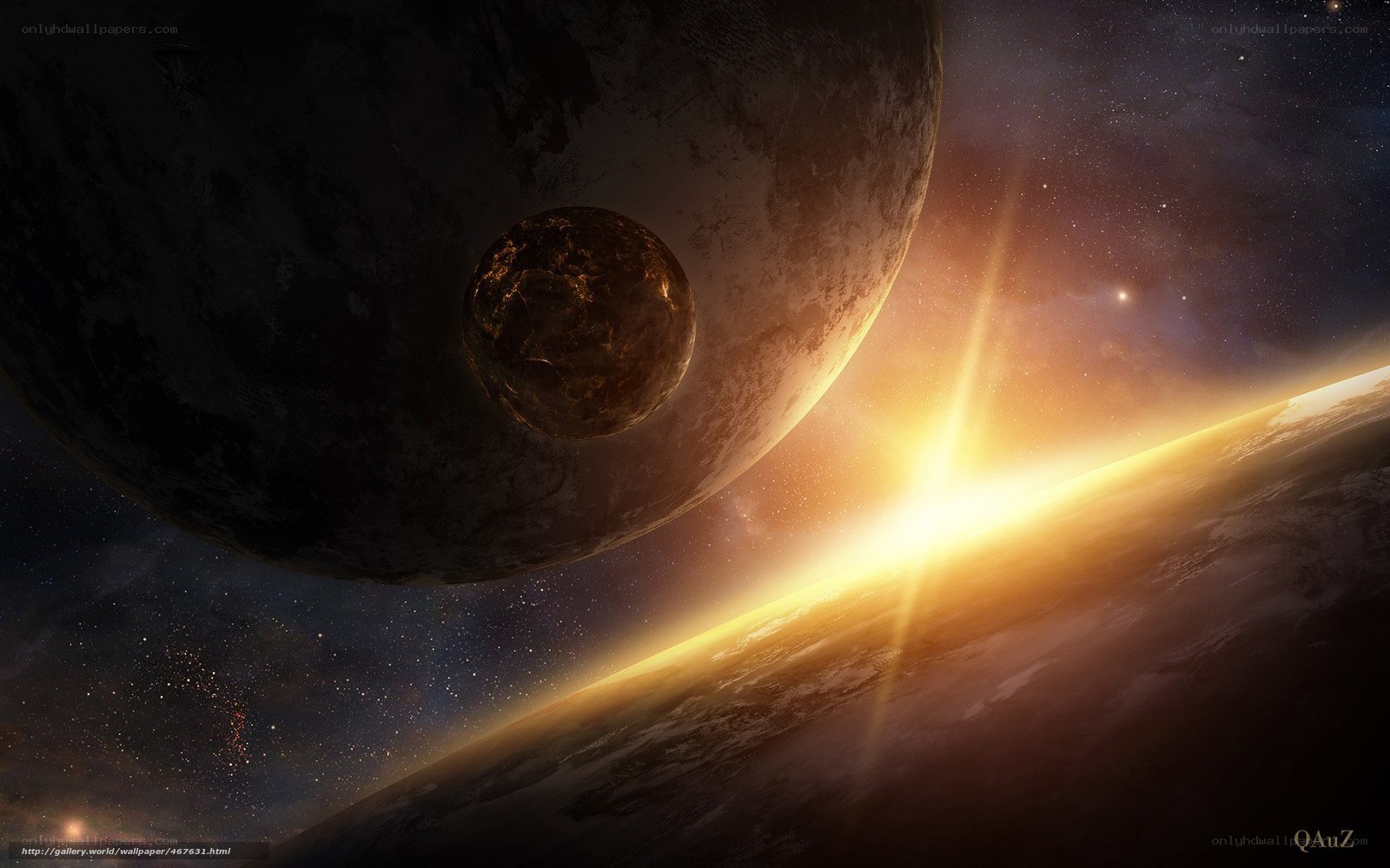 Planets in space at sunrise