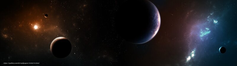 Planets in Space — Black, Cosmic, Digital Art, Stars, Nebula