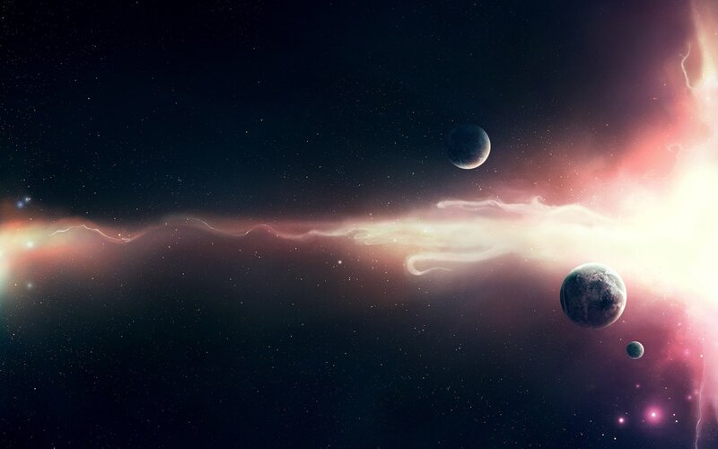 Planets in Space — Black, Cosmic, Digital Art, Stars