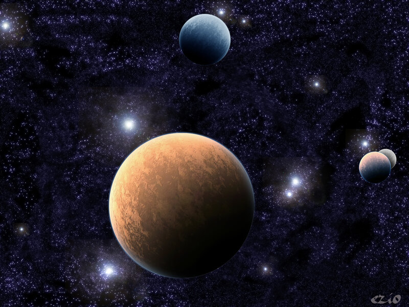 Planets in Space — Black, Cosmic, Digital Art