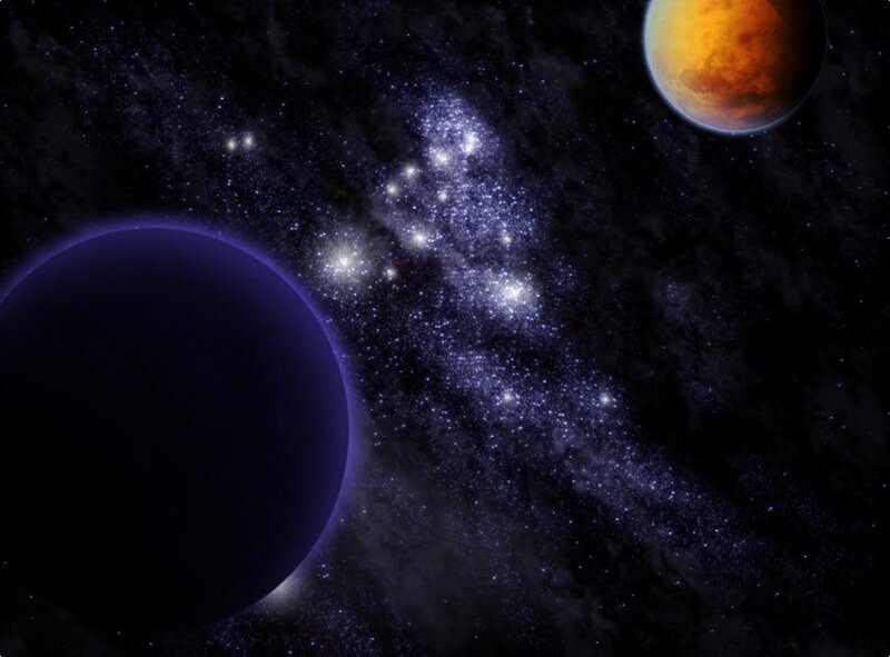 Planets in Space — Black, Cosmic, Night, Digital Art, Stars, Galaxy, Purple