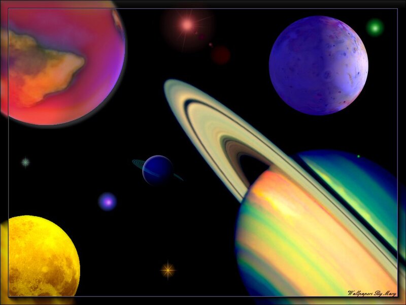 Planets in Space — Black, Cosmic, Night, Digital Art, Stars
