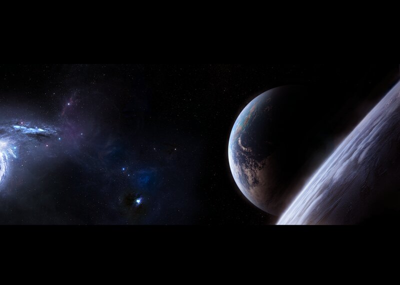 Planets in Space — Black, Dramatic, Digital Art, Galaxy