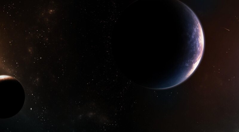 Planets in Space — Black, Dramatic, Digital Art, Stars, Comet, Blue, Brown