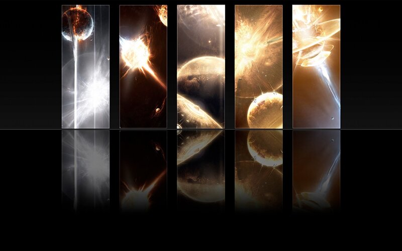 Planets in Space — Black, Dramatic, Digital Art, Stars, Explosions