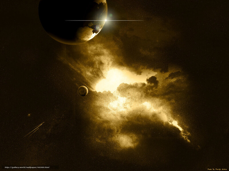 Planets in Space — Black, Dramatic, Digital Art, Stars, Nebula, Comet