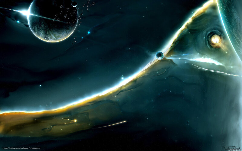 Planets in Space — Black, Dramatic, Digital Art, Stars, Nebula, Ringed Planet