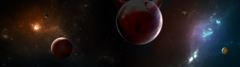 Planets in Space — Black, Dramatic, Digital Art, Stars, Nebula, Spacecraft
