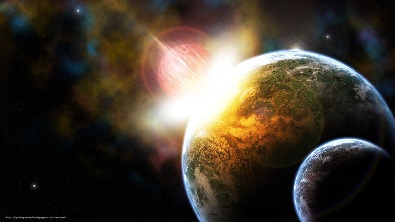 Planets in Space — Black, Dramatic, Digital Art, Stars, Nebula, Sun