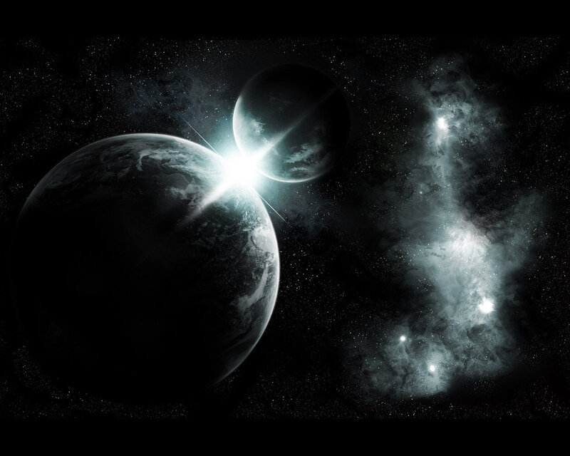 Planets in Space — Black, Dramatic, Digital Art, Stars, Nebula, White, Gray