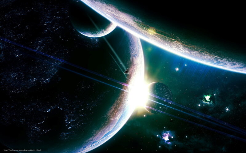 Planets in Space — Black, Dramatic, Digital Art, Stars, Spacecraft