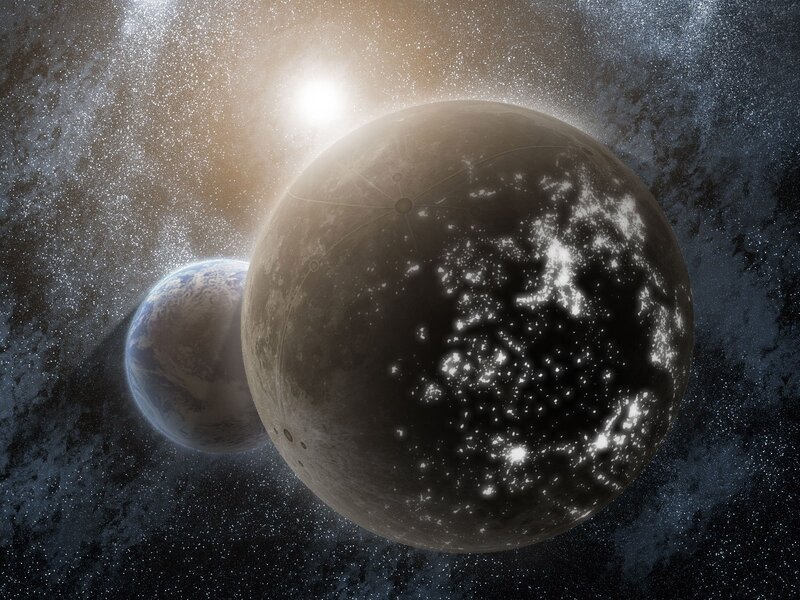 Planets in Space — Black, Dramatic, Digital Art, Stars, Sun, White, Gray