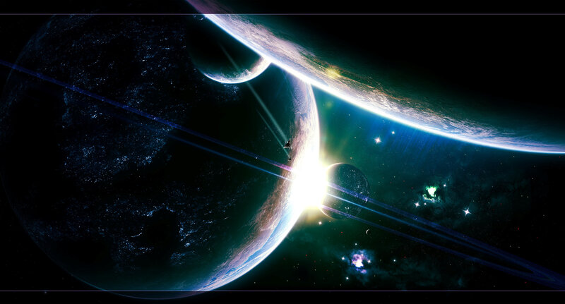 Planets in Space — Black, Dramatic, Digital Art, Stars