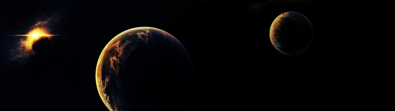 Planets in Space — Black, Dramatic, Digital Art, Sun, Planet