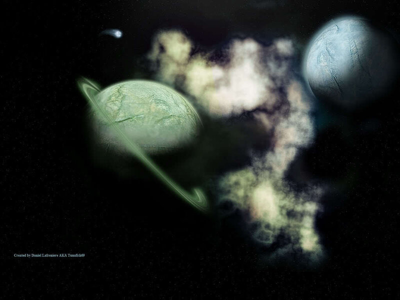 Planets in Space — Black, Dramatic, Night, Digital Art, Nebula, Comet