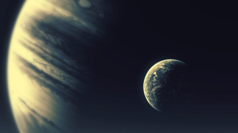 Planets in Space — Black, Dramatic, Night, Digital Art, Planet