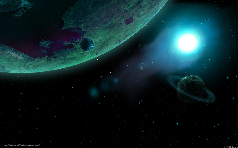 Planets in Space — Black, Dramatic, Night, Digital Art, Star