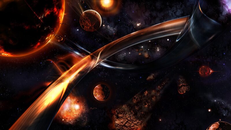 Planets in Space — Black, Dramatic, Night, Digital Art, Stars, Asteroids, Nebula