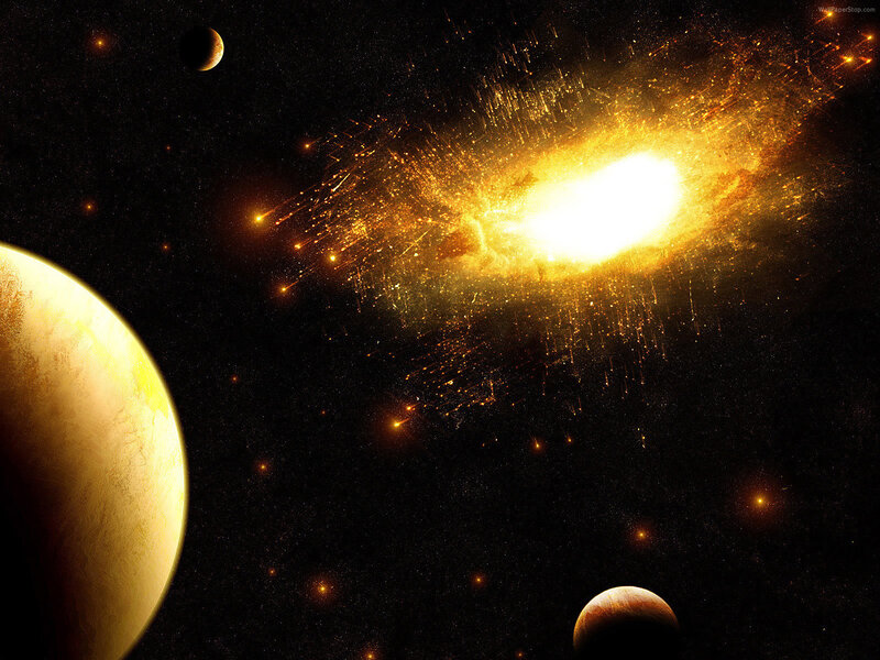 Planets in Space — Black, Dramatic, Night, Digital Art, Stars, Galaxy, Planet