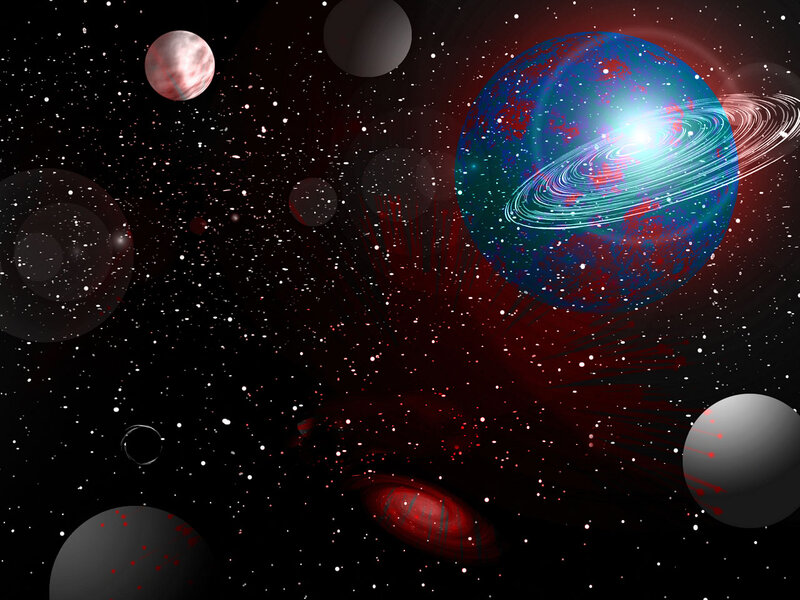 Planets in Space — Black, Dramatic, Night, Digital Art, Stars, Galaxy