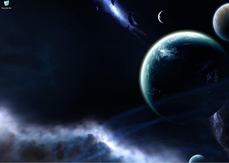 Planets in Space — Black, Dramatic, Night, Digital Art, Stars, Nebula, Moons