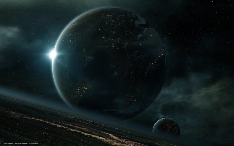 Planets in Space — Black, Dramatic, Night, Digital Art, Stars, Nebula, Planet