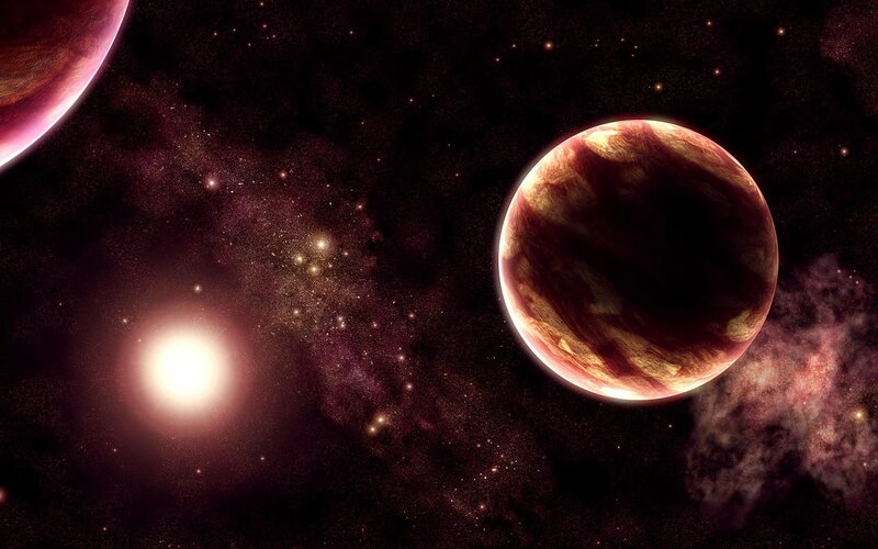 Planets in Space — Black, Dramatic, Night, Digital Art, Stars, Nebula, Sun