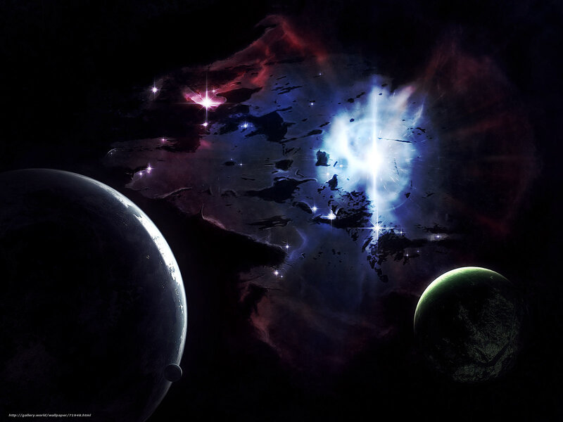 Planets in Space — Black, Dramatic, Night, Digital Art, Stars, Nebula