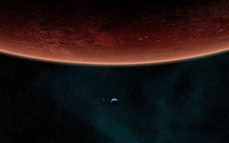 Planets in Space — Black, Dramatic, Night, Digital Art, Stars, Planet, Moon
