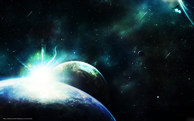 Planets in Space — Black, Dramatic, Night, Digital Art, Stars, Spacecraft, Meteor