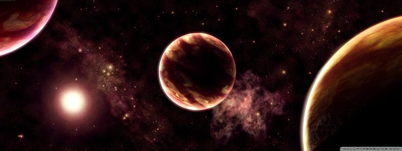 Planets in Space — Black, Dramatic, Night, Digital Art