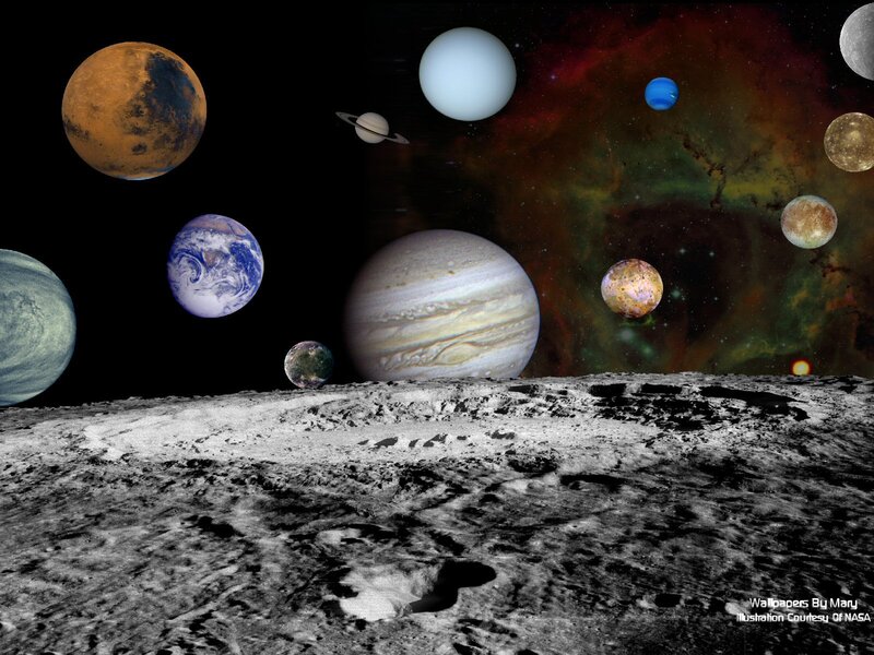 Planets in Space — Black, Dramatic, Night, Illustration