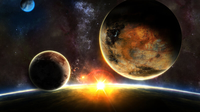 Planets in Space — Black, Dramatic, Sunrise