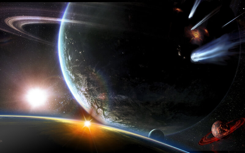 Planets in Space — Black, Dramatic, Sunset, Digital Art