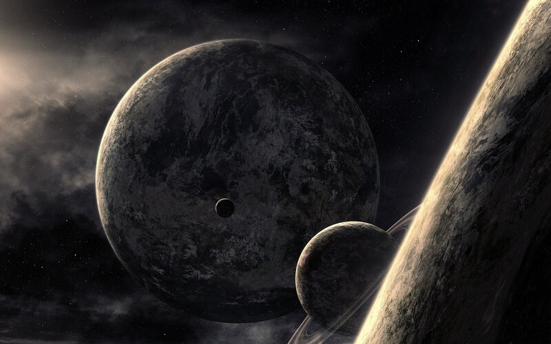 Planets in Space — Black, Moons