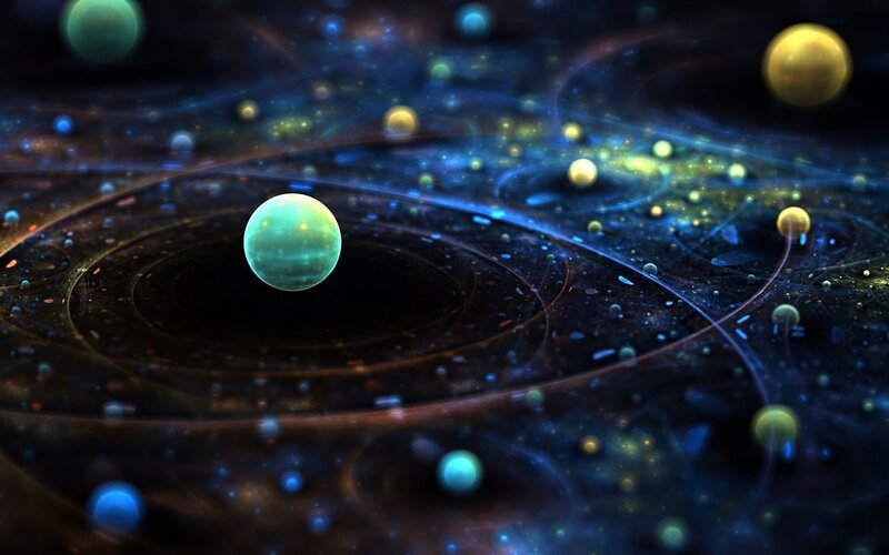 Planets in Space — Blue, Cosmic, Digital Art, Stars, Galaxy, Orbits