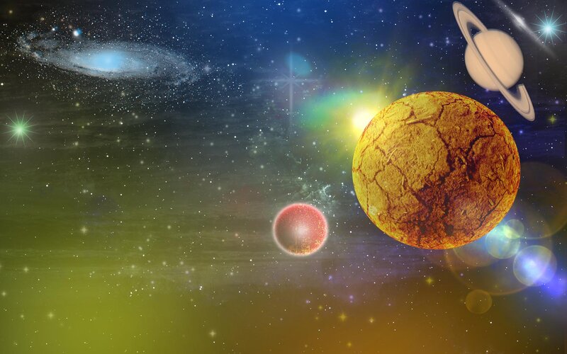 Planets in Space — Blue, Cosmic, Digital Art, Stars, Galaxy
