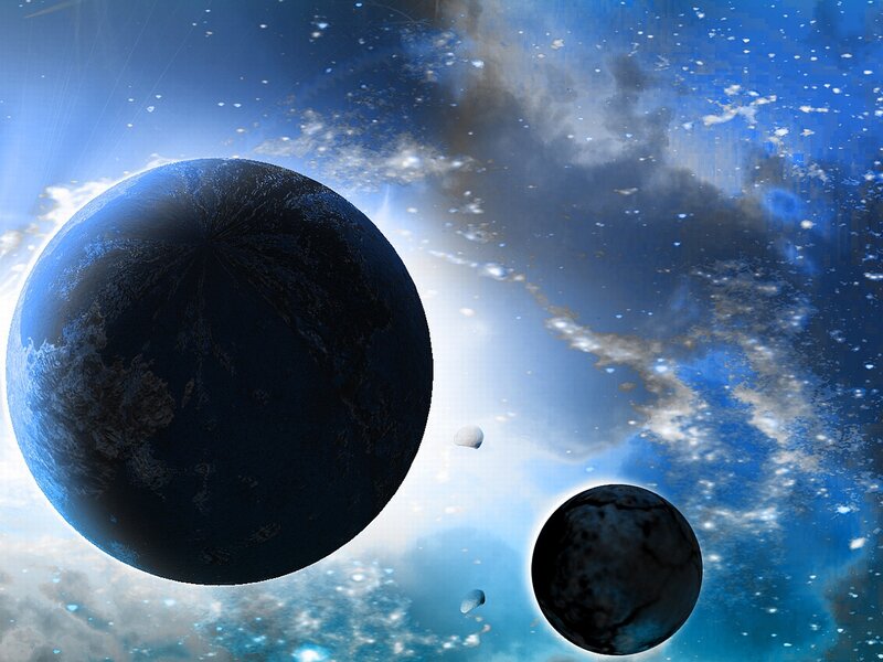 Planets in Space — Blue, Cosmic, Digital Art, Stars, Nebula, Asteroids