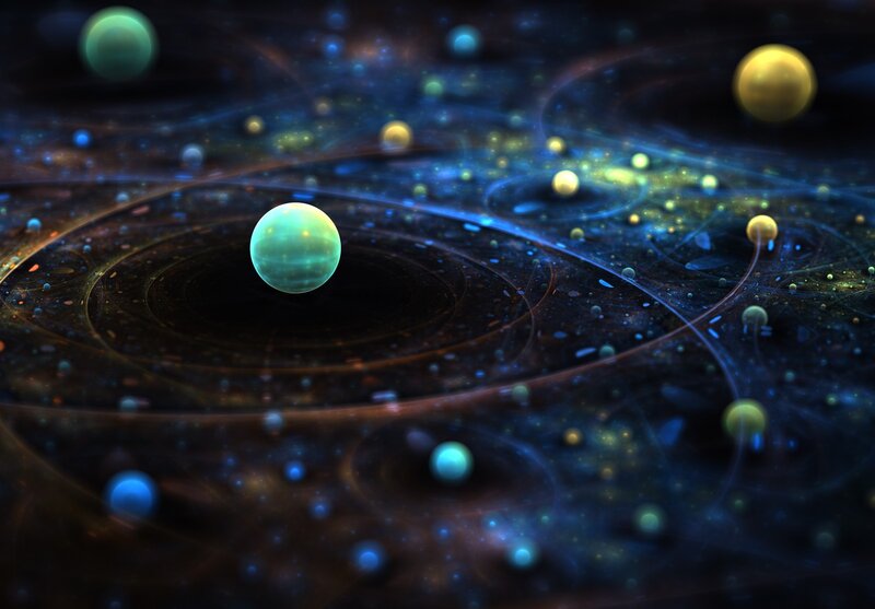 Planets in Space — Blue, Cosmic, Digital Art, Stars, Nebula, Orbits