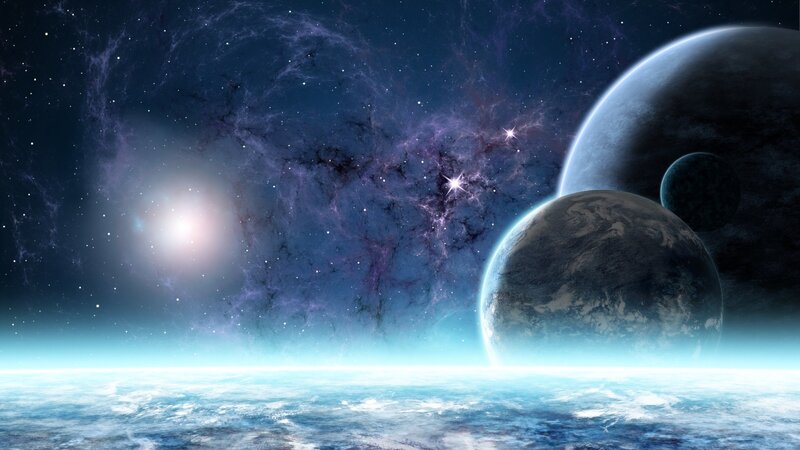 Planets in Space — Blue, Cosmic, Digital Art, Stars, Nebula, Planet, Purple