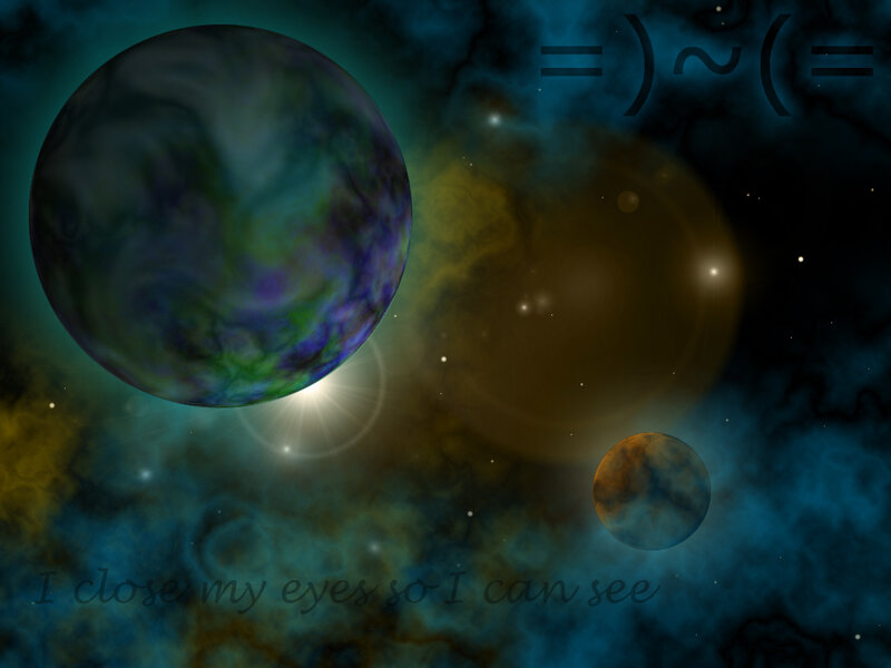 Planets in Space — Blue, Cosmic, Digital Art, Stars, Nebula, Text
