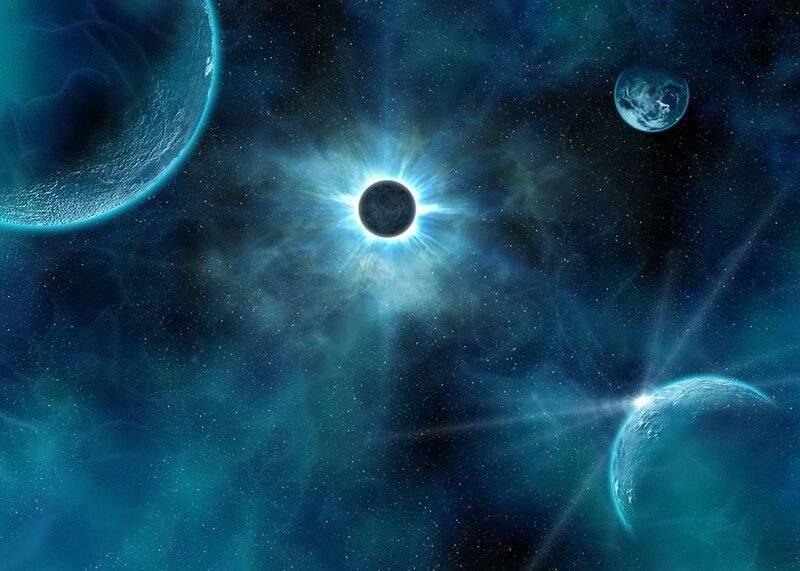 Planets in Space — Blue, Cosmic, Digital Art, Stars, Nebula