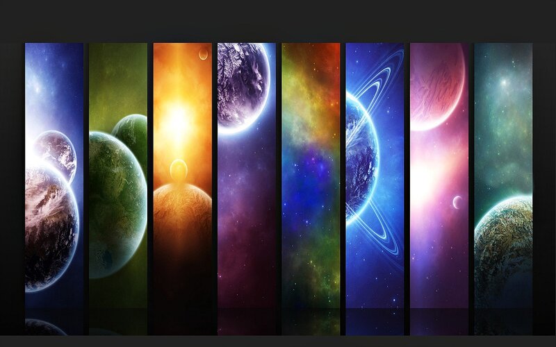 Planets in Space — Blue, Cosmic, Digital Art, Stars, Nebulae, Moons