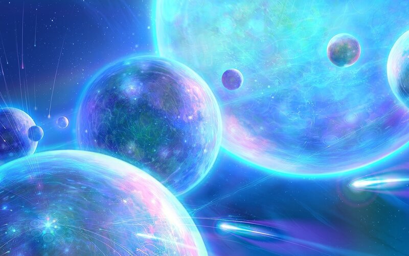 Planets in Space — Blue, Cosmic, Digital Art, Stars, Nebulae