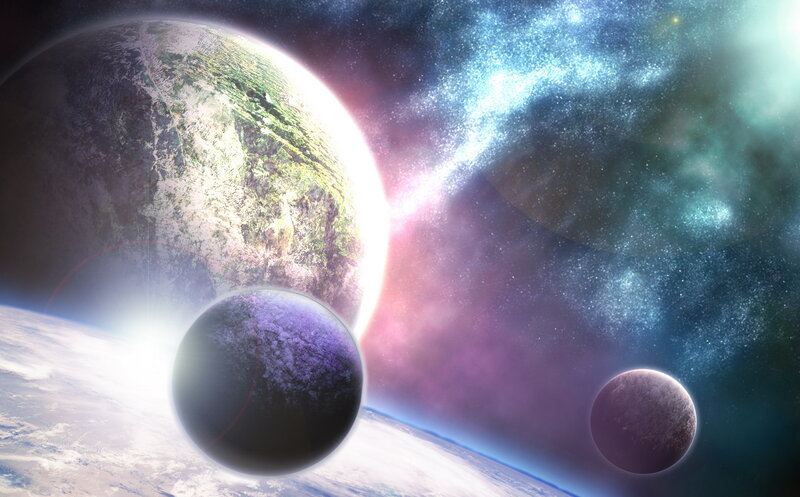 Planets in Space — Blue, Cosmic, Digital Art, Stars