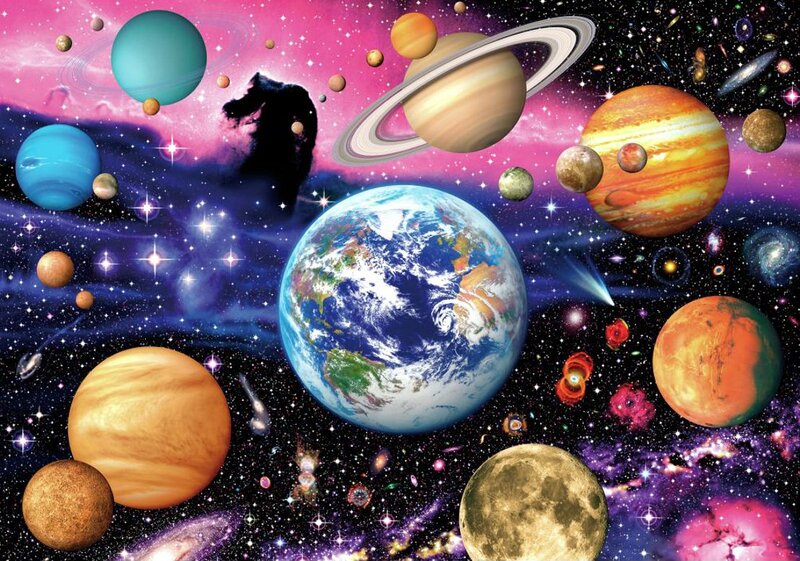 Planets in Space — Blue, Cosmic, Illustration