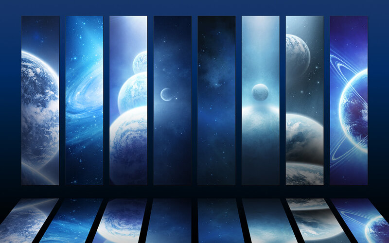 Planets in Space — Blue, Cosmic, Night, Digital Art, Stars, Galaxies, Moons